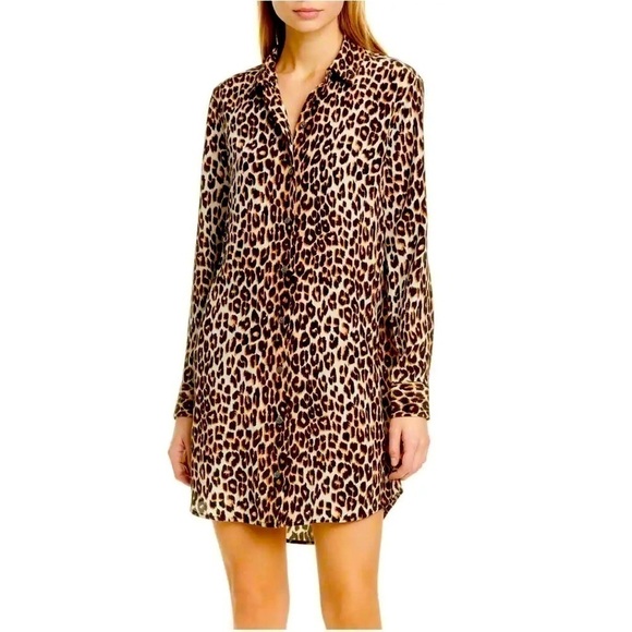 EQUIPMENT FEMME Essential silk button down shirt dress natural leopard medium - Picture 1 of 8
